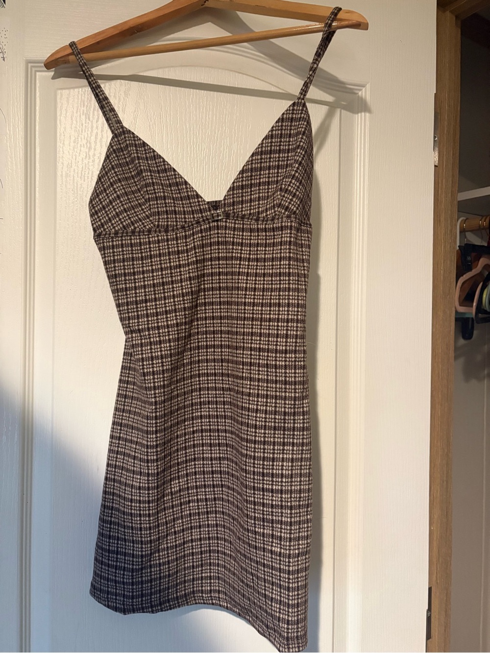 No Boundaries Brown and Cream Plaid Slip Dress